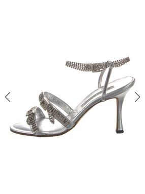 Manolo Blahnik Silver Rhinestone Ankle-Strap Heels